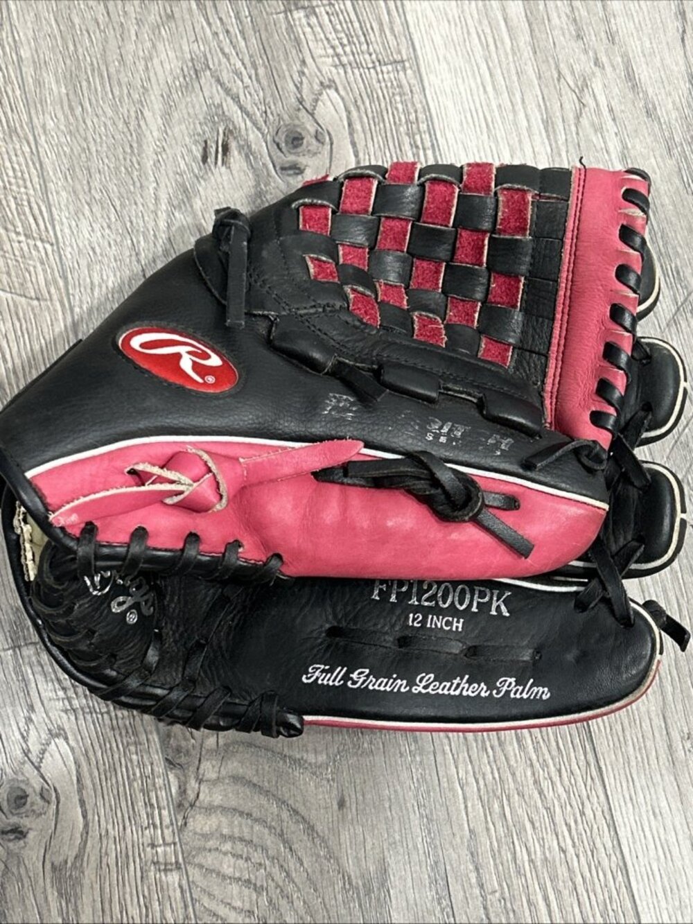 Rawlings FP1200PK Pink Red Highlights Fastpitch Series 12” Leather Broken In RHT
